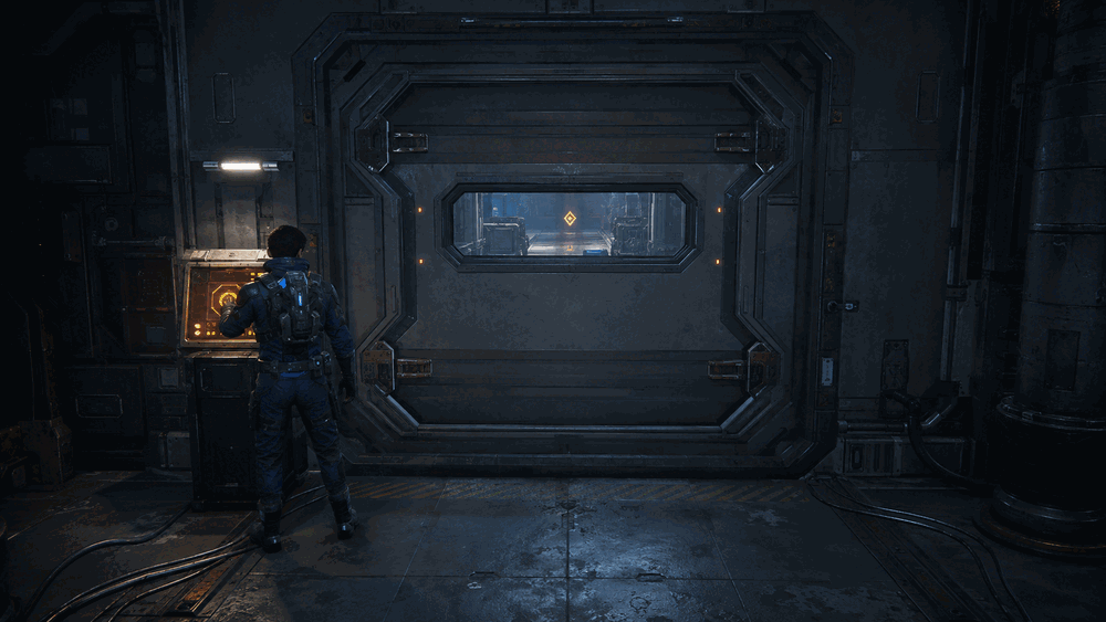 A locked door blocking player progression